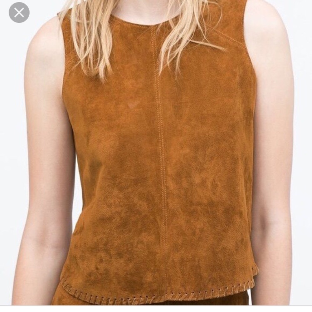 Tan Suede Sleeveless Shirt/Tank